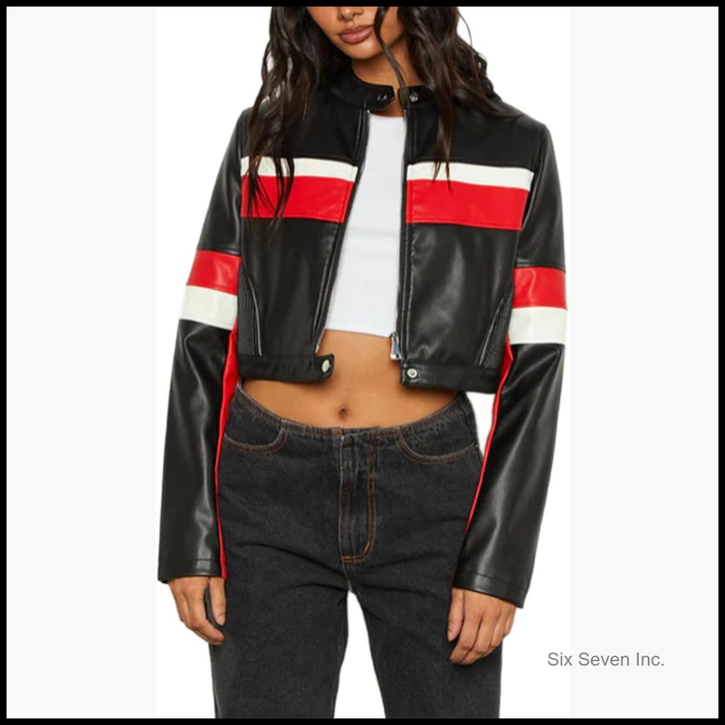 Faux Leather Cropped Jacket Zip Up Motorcycle Style Outerwear